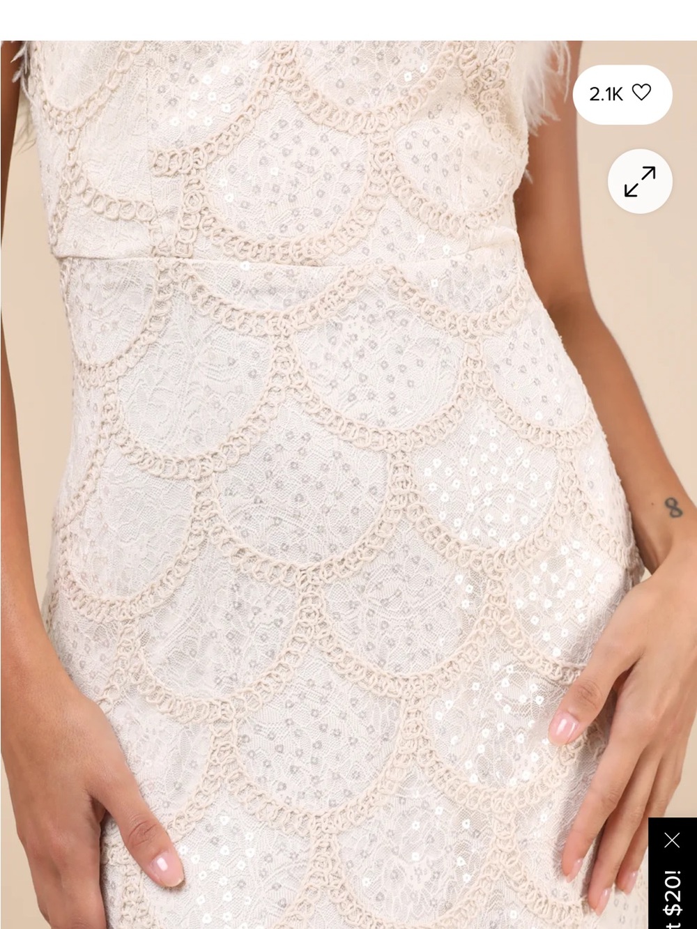 Lulu's Ivory Strapless Feather-Trim Sequin Midi Dress - Picture 3 of 3